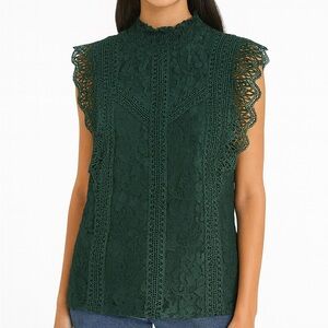 Cable & Gauge Women’s Shirt Teal Lace Blouse Green Size M